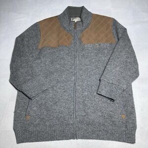 Duluth Trading Shetland Wool Sweater Mens XL Full Zip Windproof Lined Suede Yoke